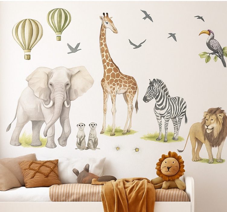 Sticker mural ballons de safari pastel - TenStickers