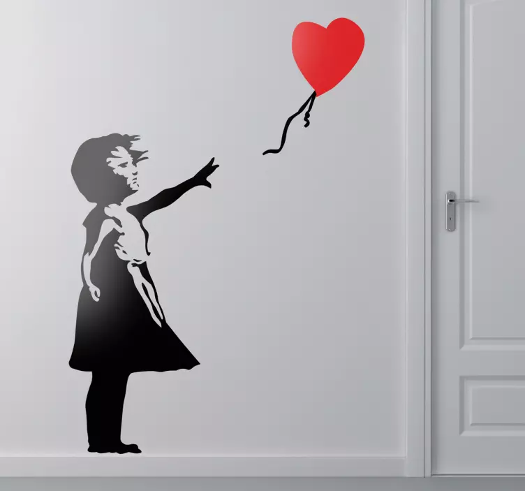 Sticker mural chambre Banksy fille au ballon cœur - TenStickers