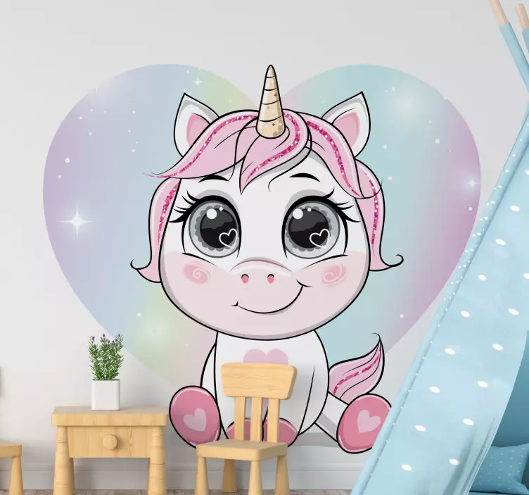 Sticker Licorne avec des cœurs dans les yeux - TenStickers