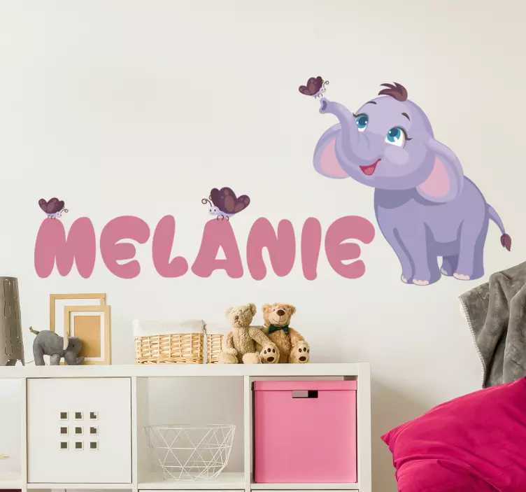 Sticker bébé éléphant et prénom personnalisé - TenStickers