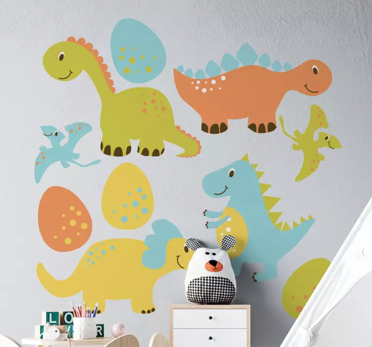 Sticker mural ensemble de dinosaures colorés - TenStickers