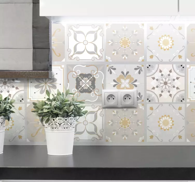 Carrelage adhésif salle de bain floraux gris et bruns - TenStickers