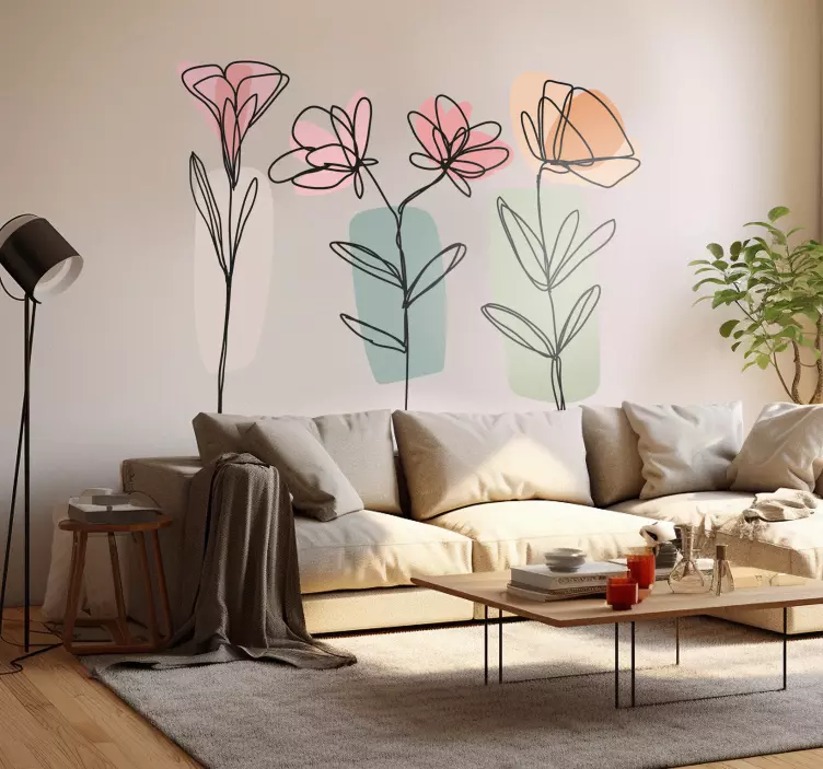 Sticker dessin de fleurs avec traits - TenStickers