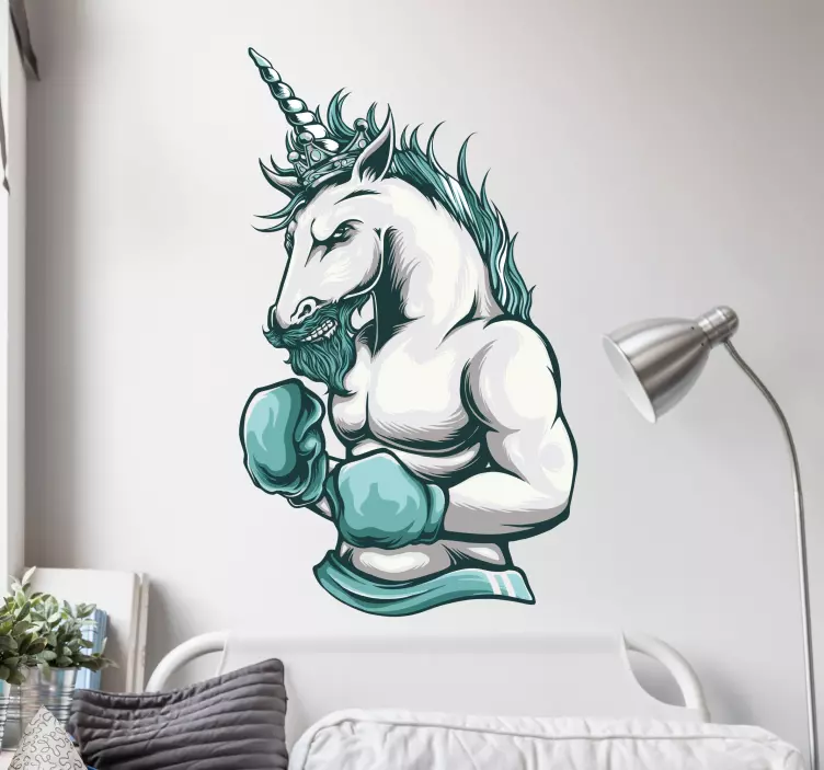 Sticker mural illustration de licorne boxeuse - TenStickers