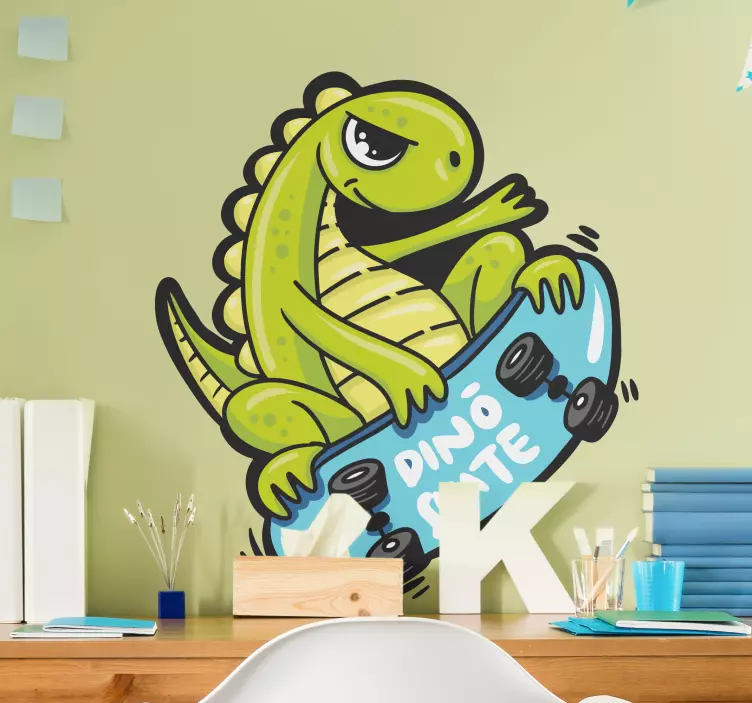 Sticker mural personnage de dinosaure en skateboard - TenStickers