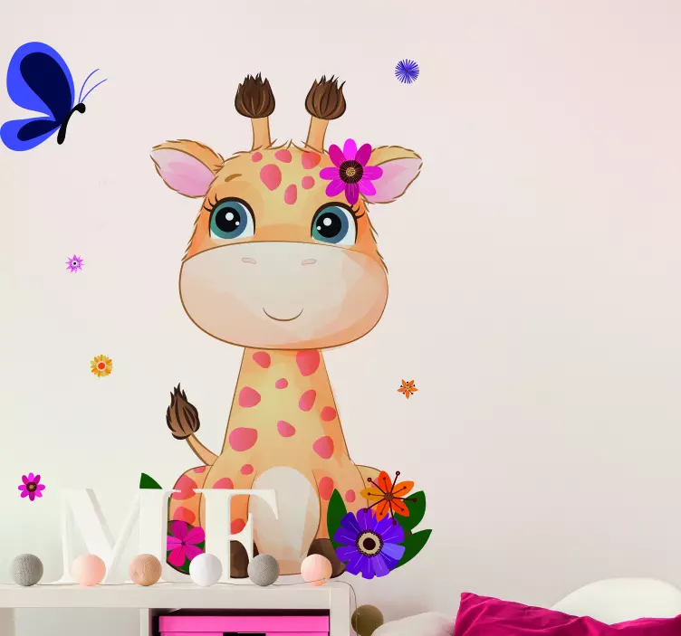Sticker Petite girafe et fleurs - TenStickers