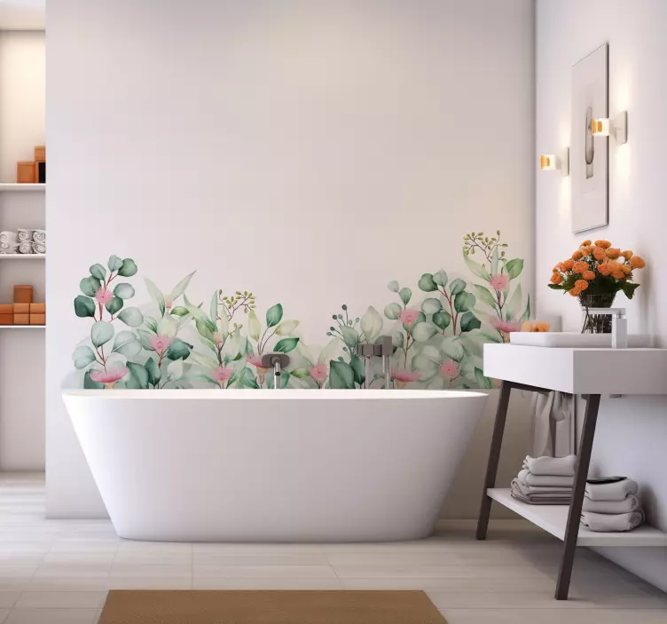 Sticker salle de bain dessin fleurs et plantes - TenStickers