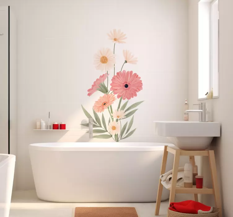 Sticker salle de bain marguerites blanches - TenStickers