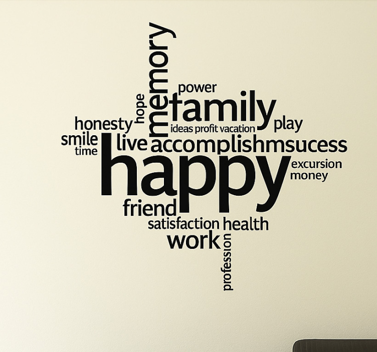 Sticker mural salon collage de mots positifs - TenStickers