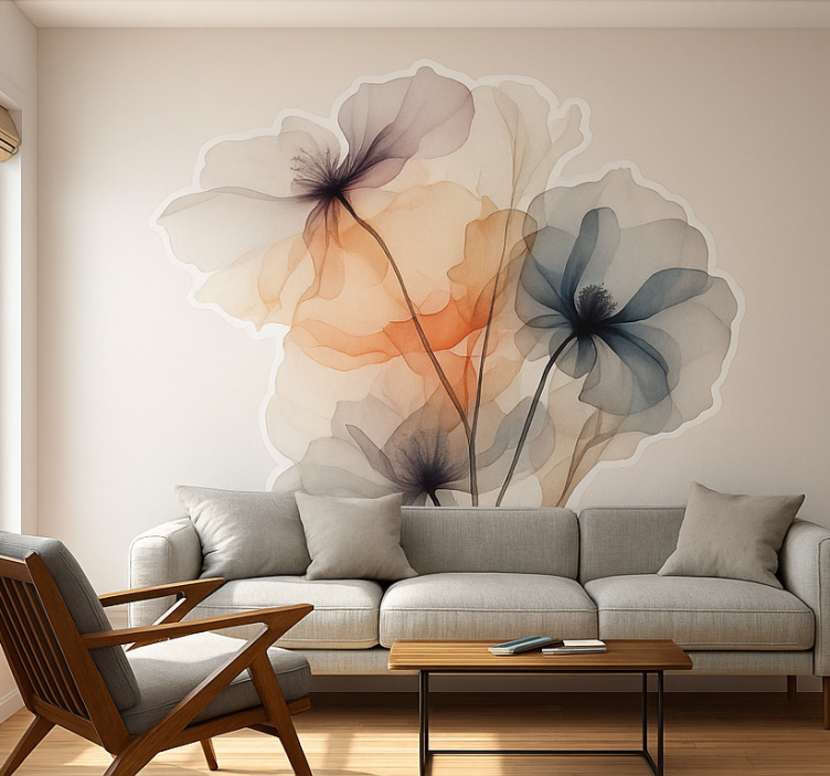 Sticker mural salon coquelicots aquarelles - TenStickers