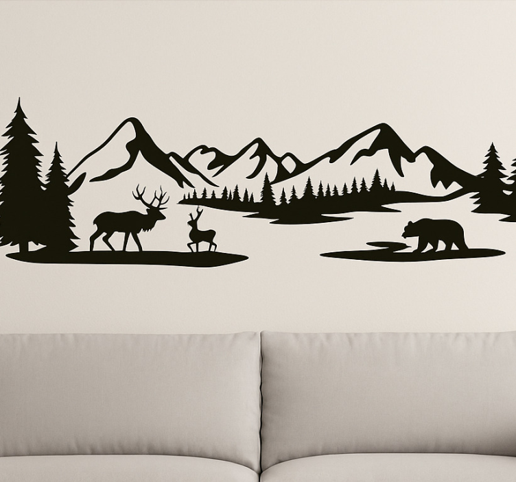 Sticker mural salon paysage forestier de montagne - TenStickers
