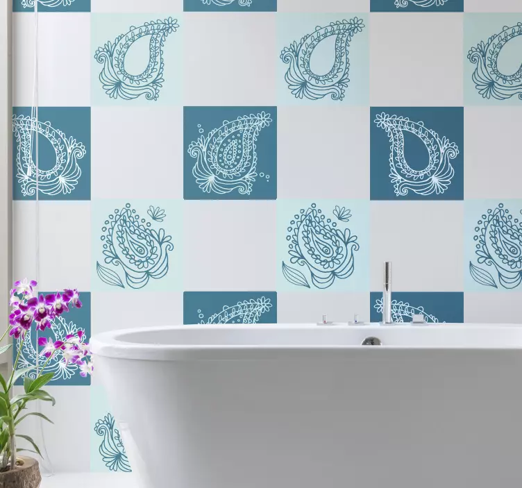 Sticker nature carreaux à motifs cachemire - TenStickers