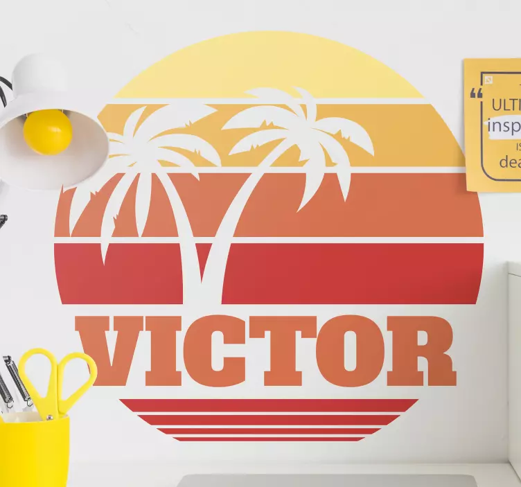 Sticker nature silhouette de palmier au coucher de soleil - TenStickers