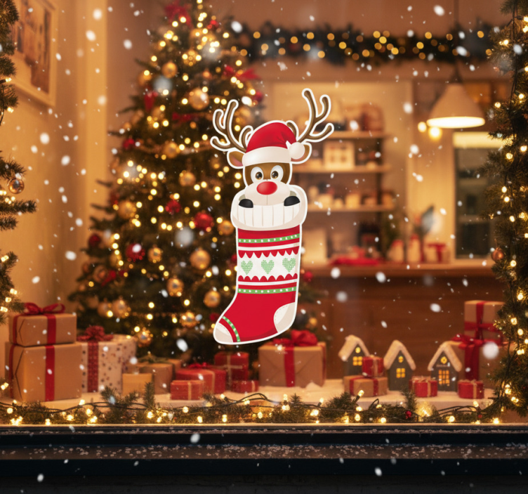 Sticker noël chaussette renne - TenStickers