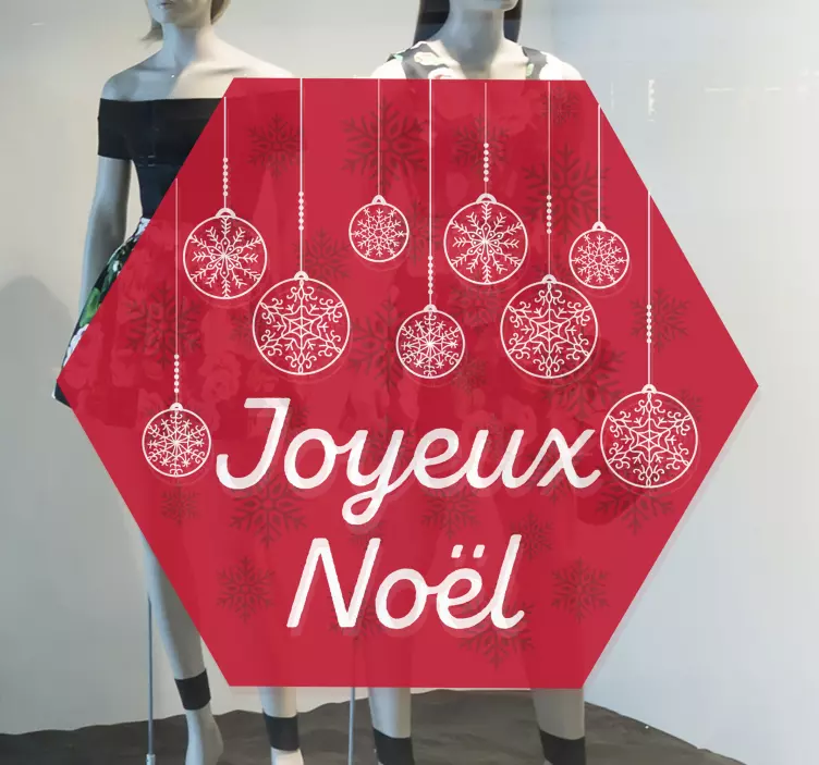 Sticker vitrine Noël hexagone avec flocons - TenStickers