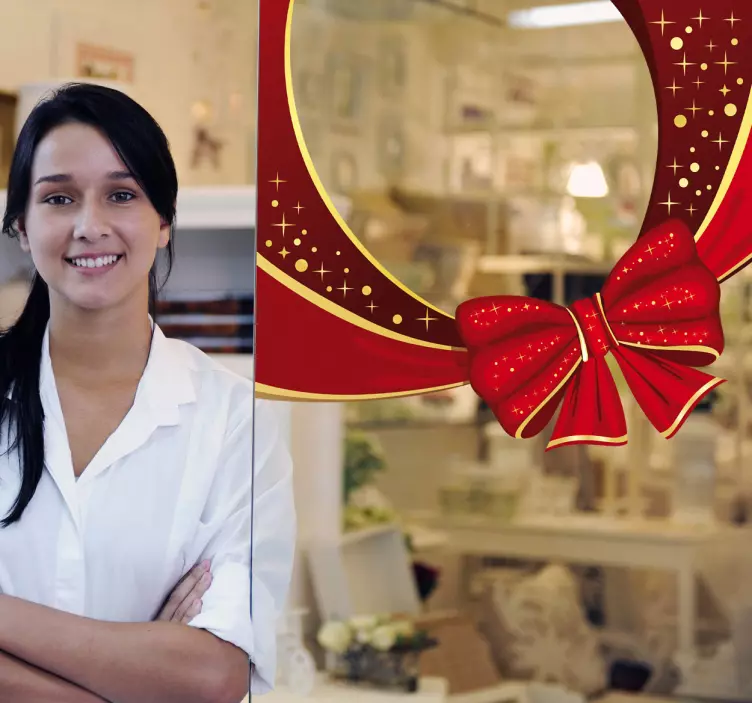 Sticker vitrine Noël nœud ruban - TenStickers