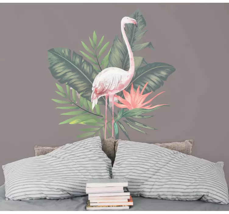 Sticker Oiseau flamant rose et plantes - TenStickers