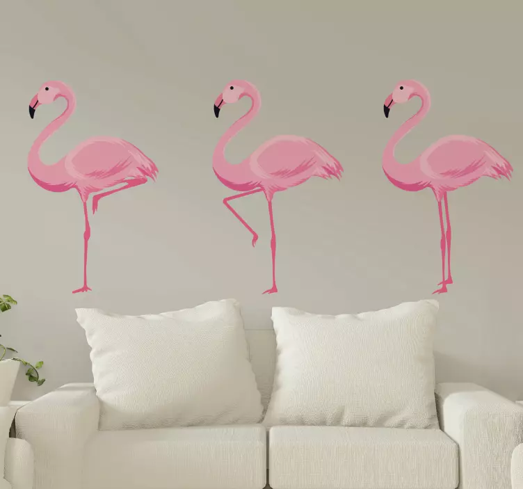 Sticker oiseaux silhouettes de trio de flamants roses - TenStickers