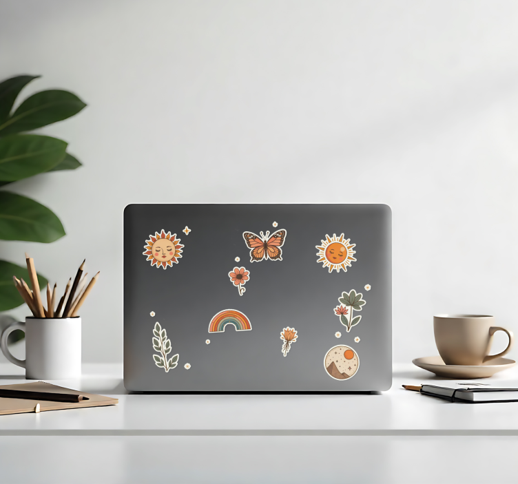 Sticker ordinateur ensemble d'autocollants fleurs et soleil - TenStickers