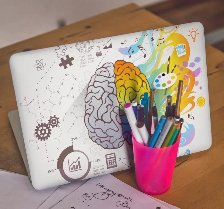 Sticker Ordinateur Portable Cerveau artistique et racional - TenStickers