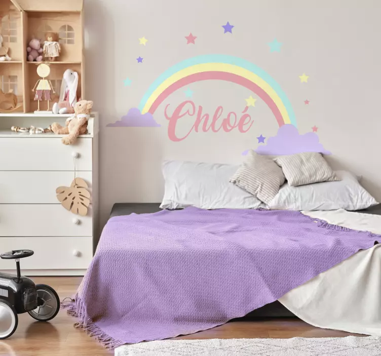 Sticker chambre enfant arc-en-ciel et nom personnalisable - TenStickers