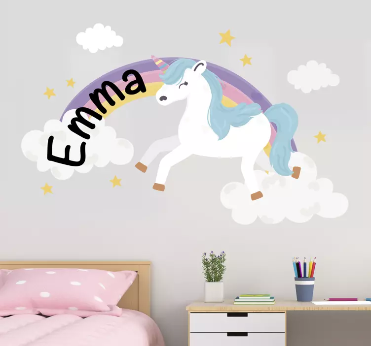 Sticker Licorne et arc-en-ciel personnalisable - TenStickers