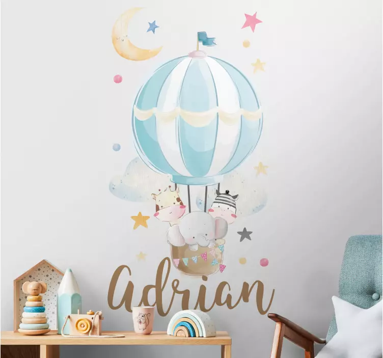 Sticker chambre enfant montgolfière avec animaux - TenStickers