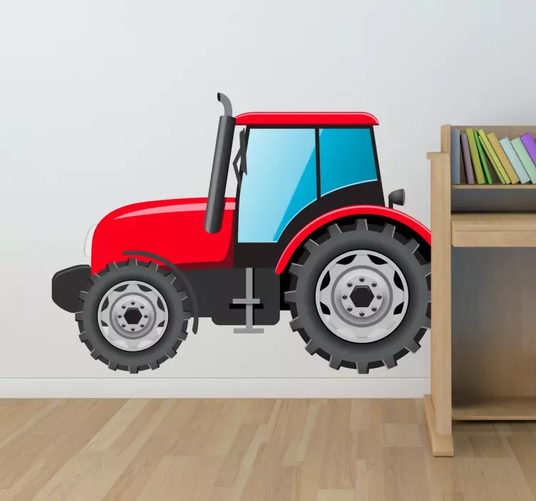 Sticker chambre enfant petit tracteur rouge - TenStickers