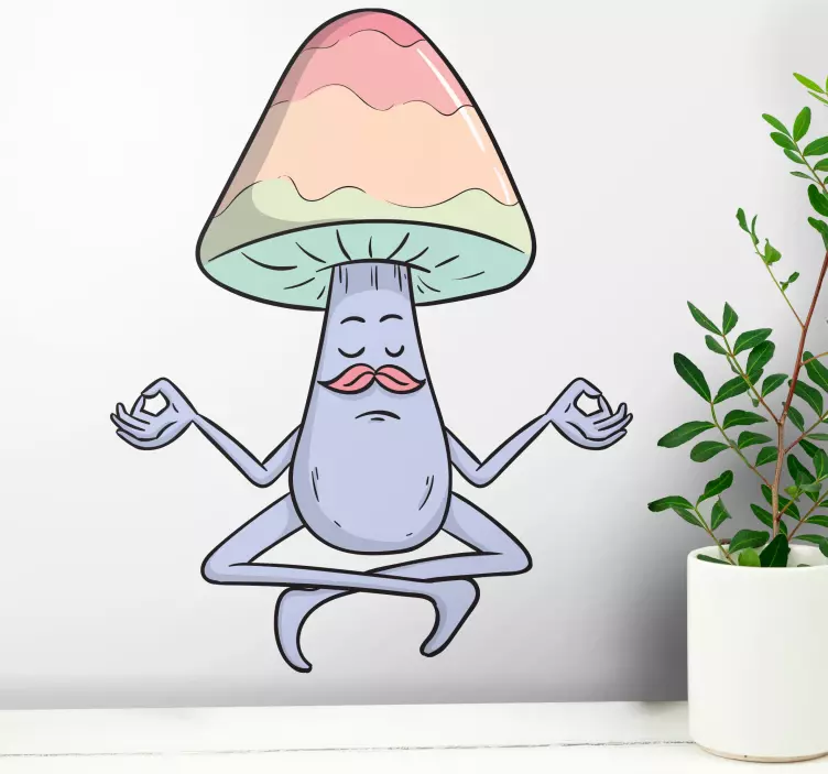 Sticker plante champignon méditant - TenStickers