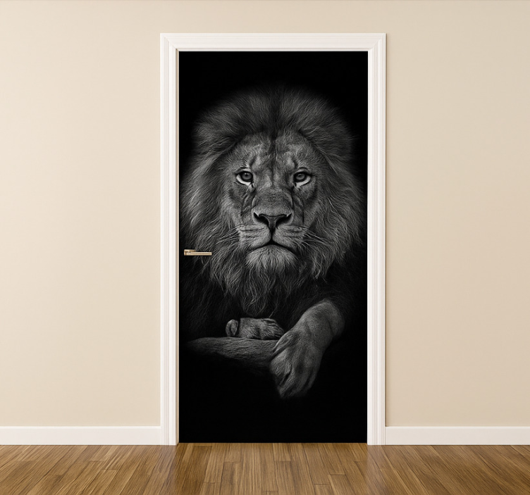Sticker porte lion aux nuances de gris - TenStickers
