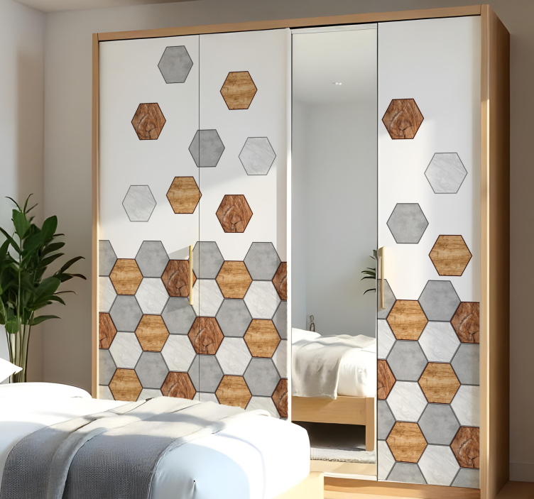 Sticker porte placard motif de tuiles hexagonales - TenStickers