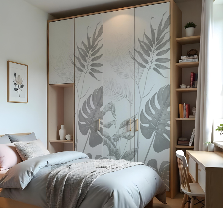 Sticker porte placard plantes noires et blanches - TenStickers