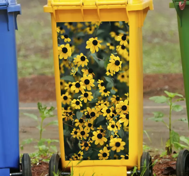 Sticker poubelle scène florale vibrante - TenStickers