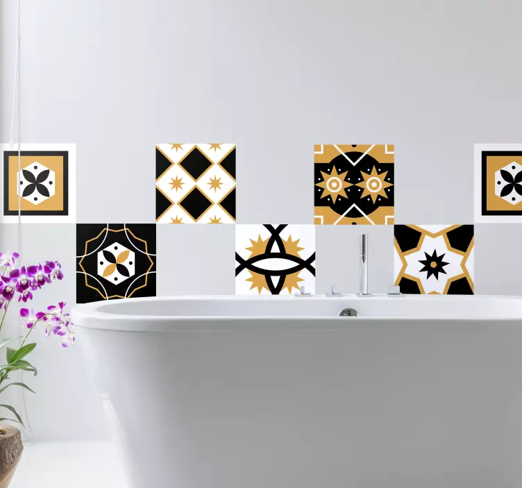 Carrelage adhésif salle de bain jaune noir et blanc - TenStickers