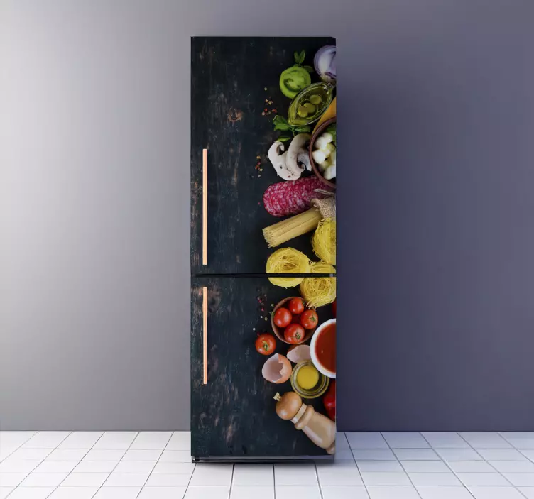 Sticker frigo imitation bois avec aliments - TenStickers