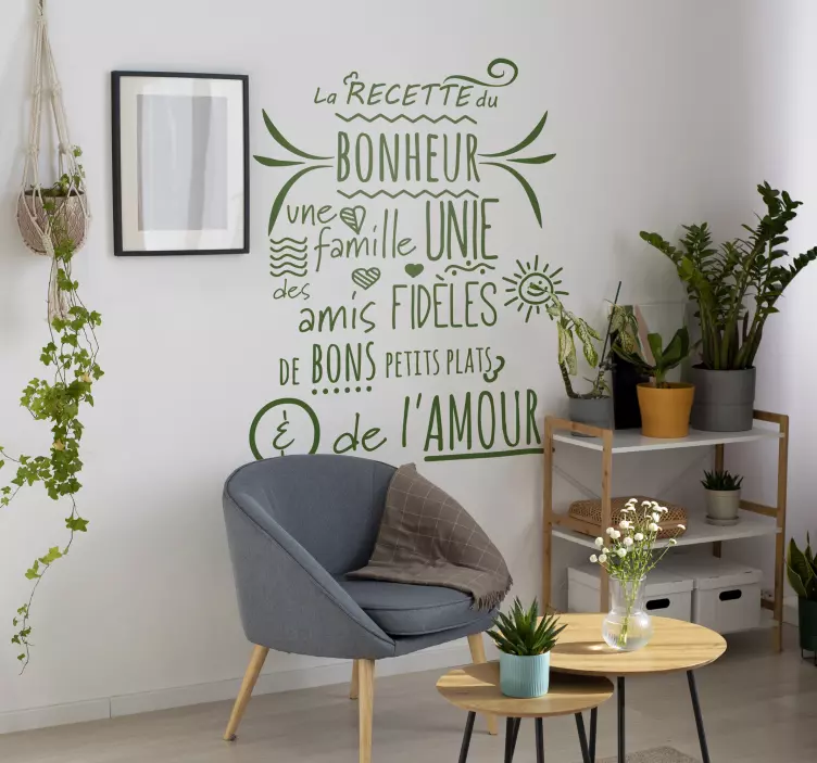 Sticker mural salon recette du bonheur en famille - TenStickers