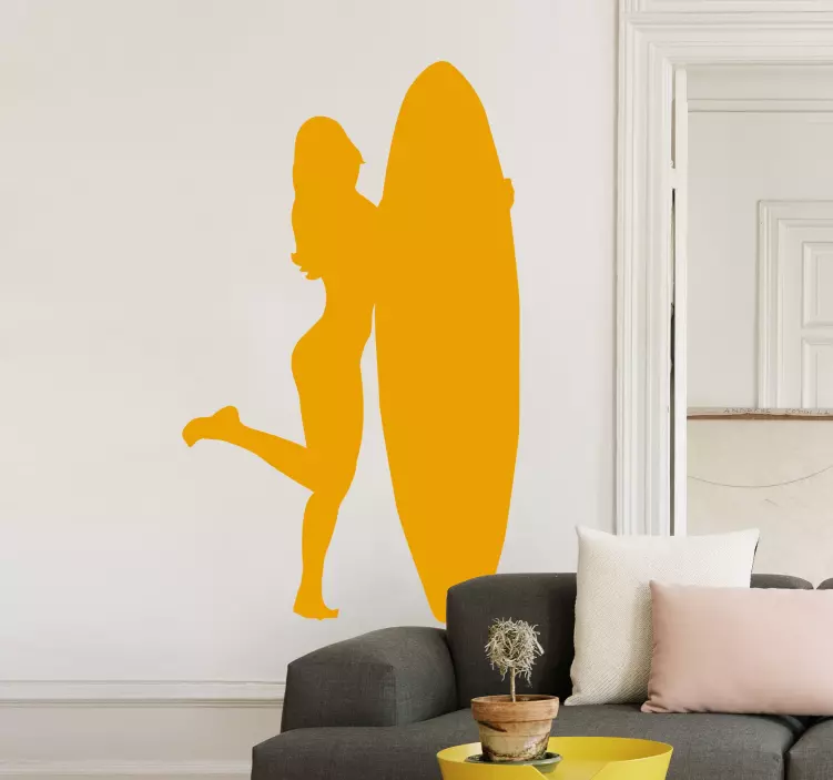 Sticker surf silhouette planche et femme - TenStickers