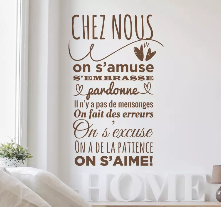 Sticker mural salon texte chez nous - TenStickers