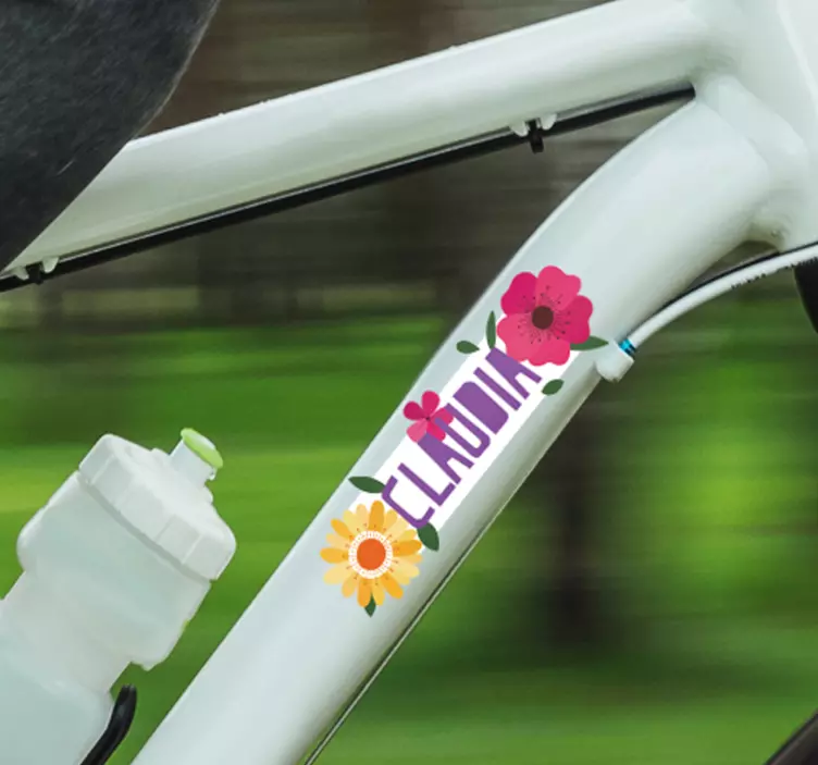 Sticker Vélo Fleurs et Prénom - TenStickers