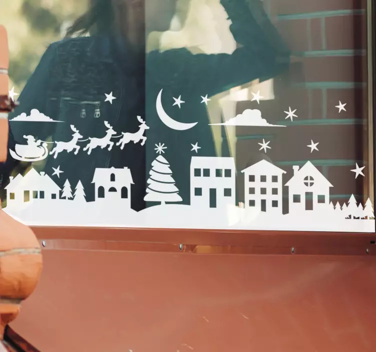 Sticker vitrine Noël paysage nordique - TenStickers