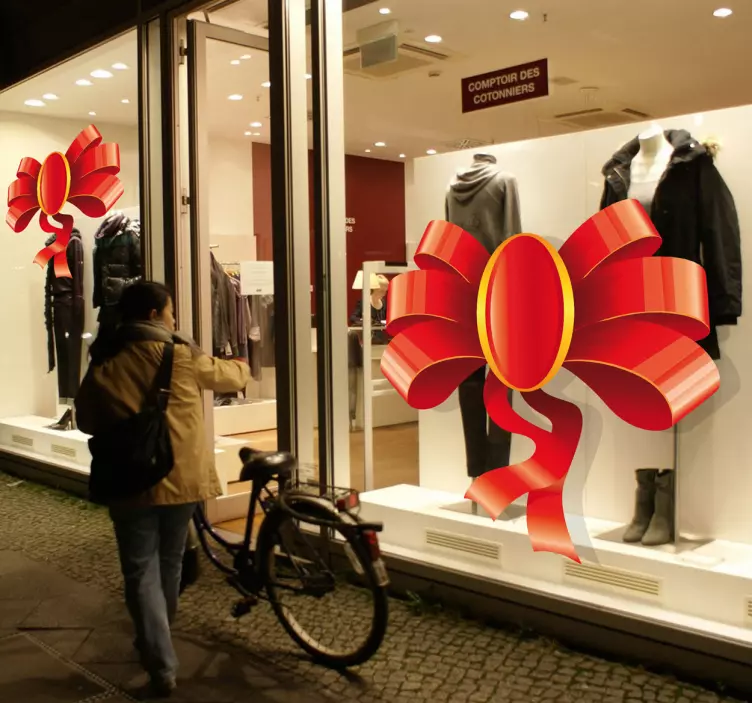 Sticker vitrine Noël boutique nœud ruban - TenStickers