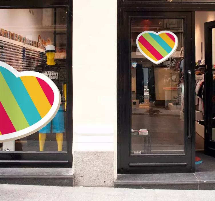 Sticker vitrine coeur multicolore - TenStickers