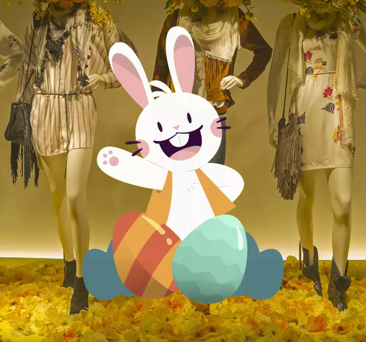 Sticker vitrine dessin de lapin pour pâques - TenStickers