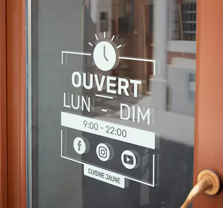 Sticker vitrine horaires et réseaux sociaux - TenStickers