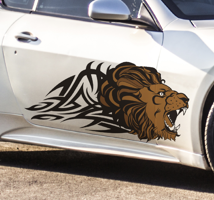 Sticker voiture lion coloré tribal - TenStickers