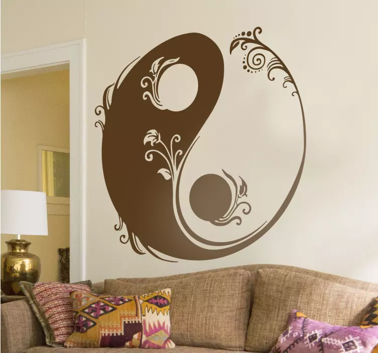 Sticker mural pour salon yin yang floral - TenStickers
