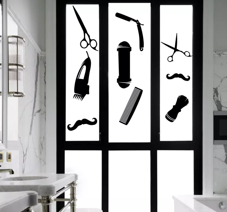 stickers vitres icônes barbier - TenStickers