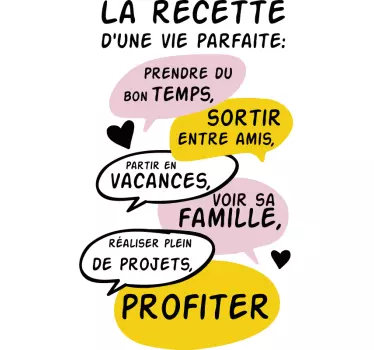 Sticker recette pour une vie parfaite - TenStickers