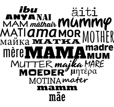Sticker vitrine nuage de mots mère en forme de cœur - TenStickers