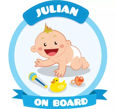 Sticker bébé à bord personnalisable bleu - TenStickers